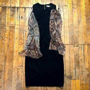 Calvin Klein Sheath Dress Women's Size 8 Black Bolero Abstract Print Back Zip